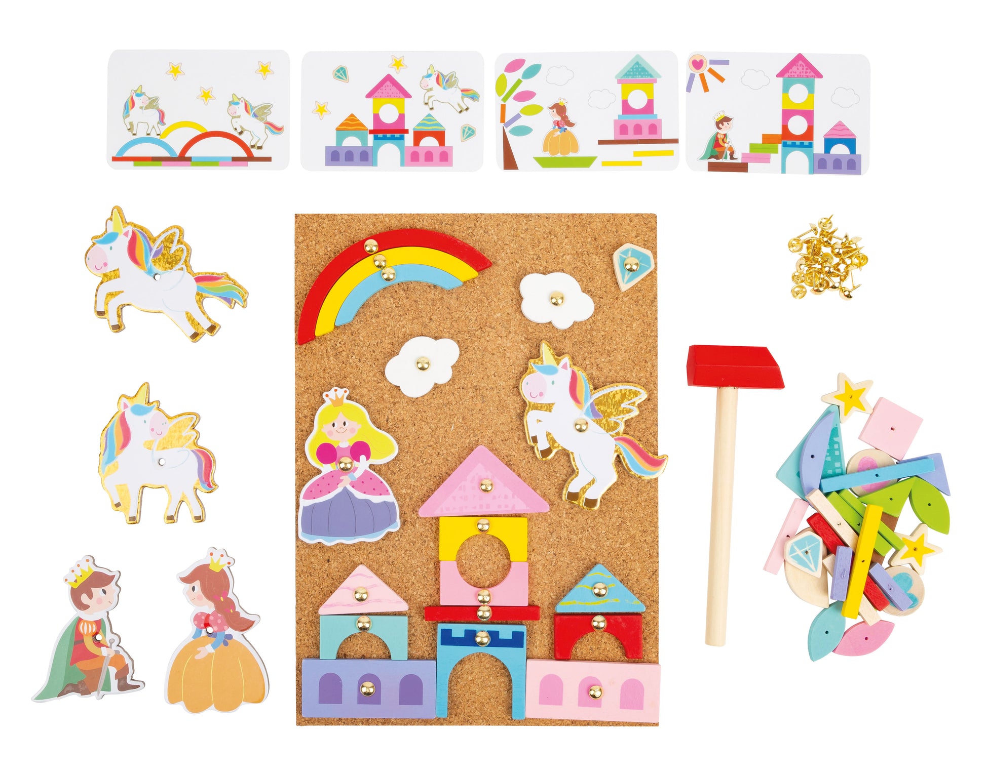 Kreatives Spielen und Gestalten ist ganz einfach mit dem tollen Hämmerchenspiel mot Einhorn, Prinzessin und co. 