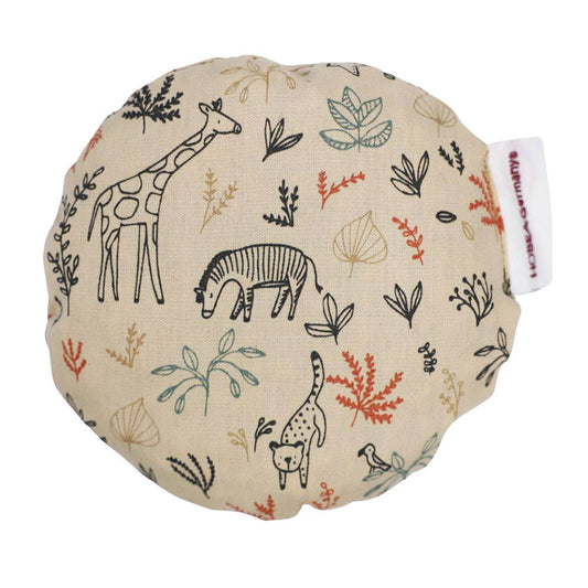 Schönes kleines Kirschkernkissen in beige mit Tieren und Safari Motiven