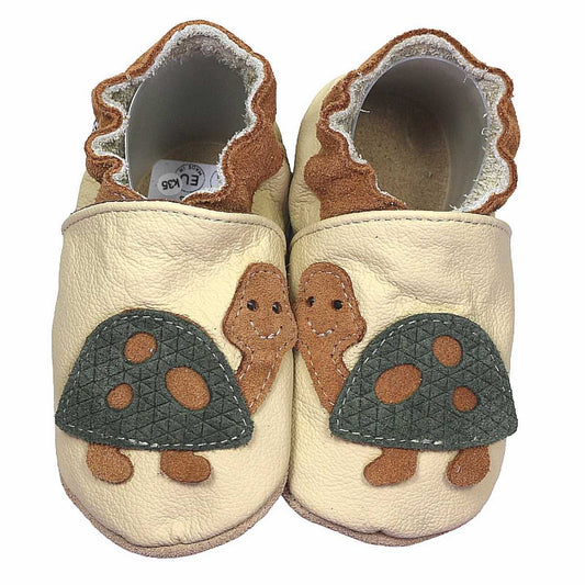 Hochwertige Krabbelschuhe mit Schildkröte in beige