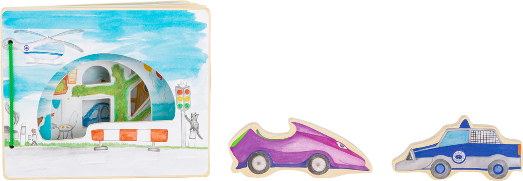 Interaktives Holzbuch für spannende Polizeigeschichten und Verfolgungajagd