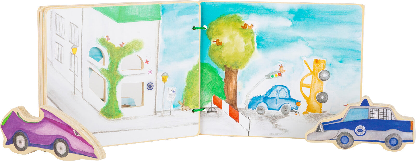 Interaktives Holzbuch für spannende Polizeigeschichten und Verfolgungajagd