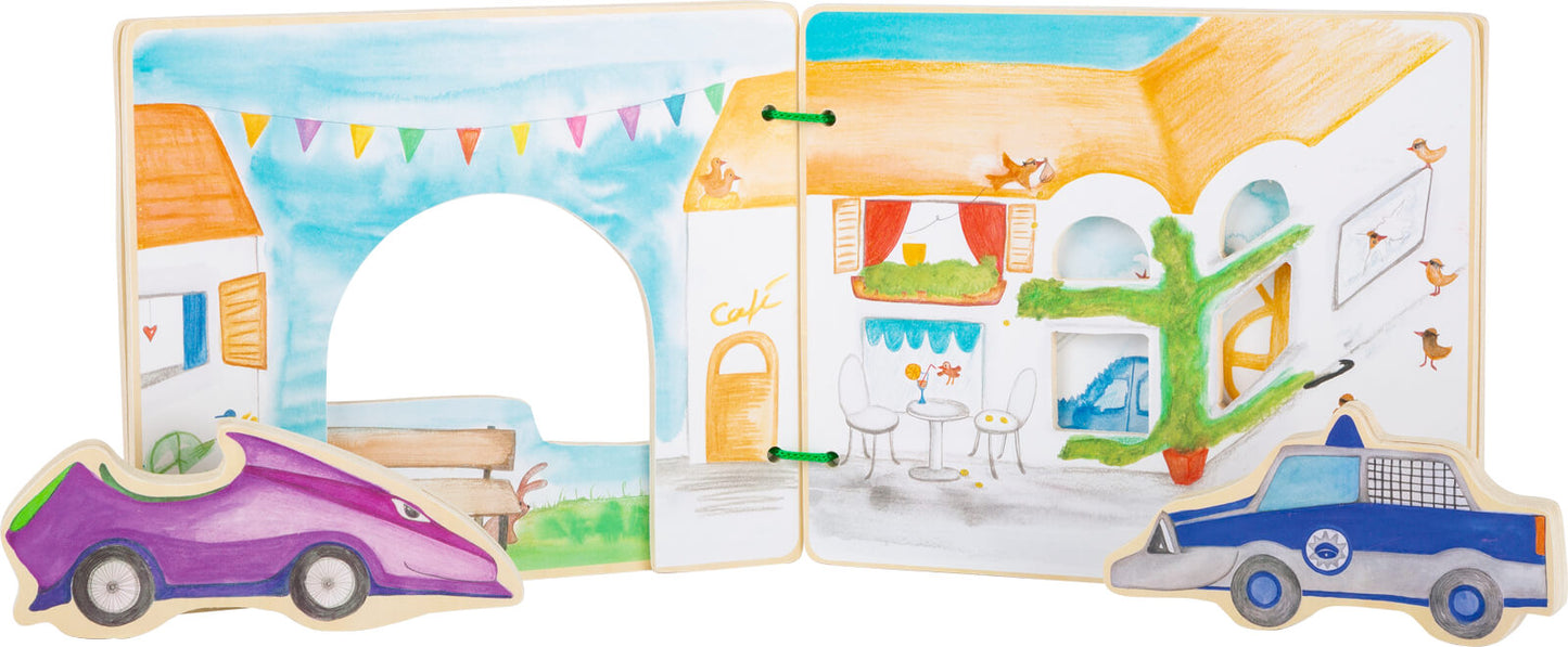 Interaktives Holzbuch für spannende Polizeigeschichten und Verfolgungajagd