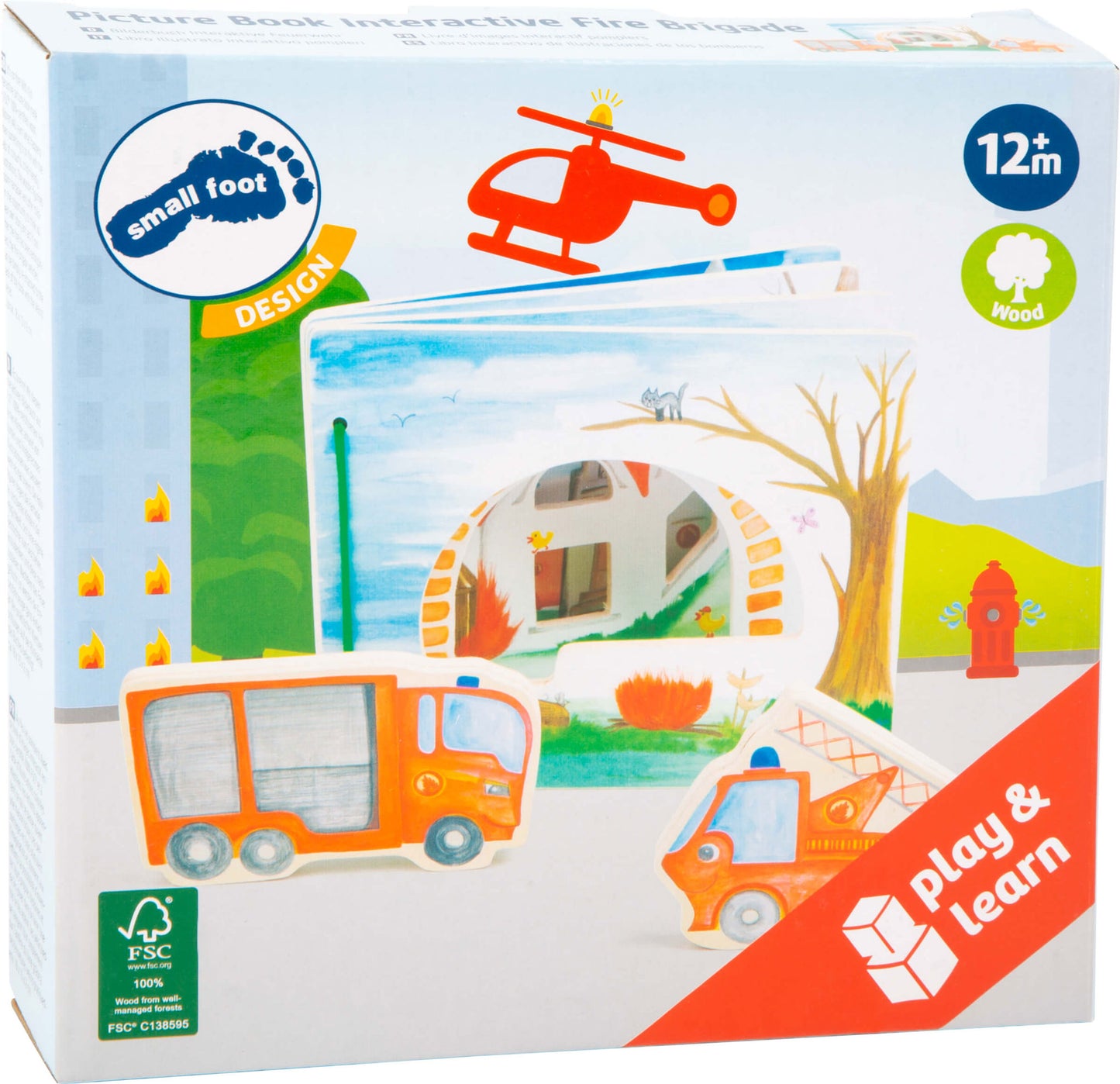 Tolles interaktives Holzbuch mit zwei Feuerwehrautos für viele spannende Geschichten 