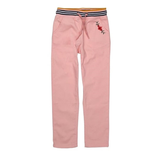 Lange Baumwollhose mit Kordelzug, Gummibund mit schöner Blumenverzierung in rosa