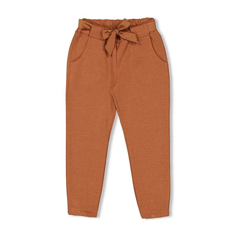 Glänzende Hose aus Bio-Baumwolle mit anpassbarem Bund in braun
