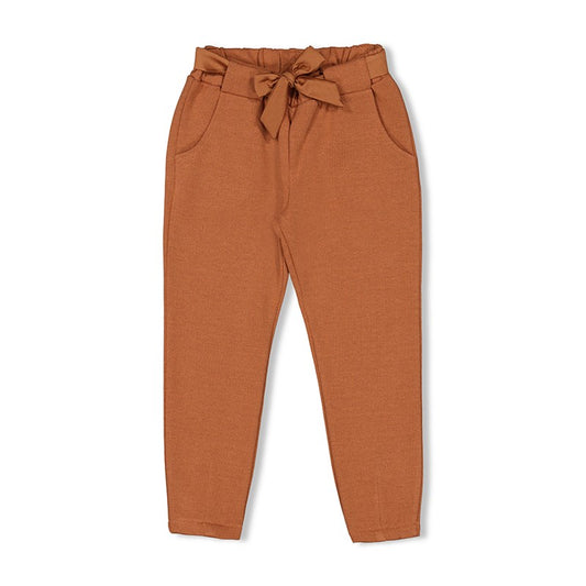 Glänzende Hose aus Bio-Baumwolle mit anpassbarem Bund in braun