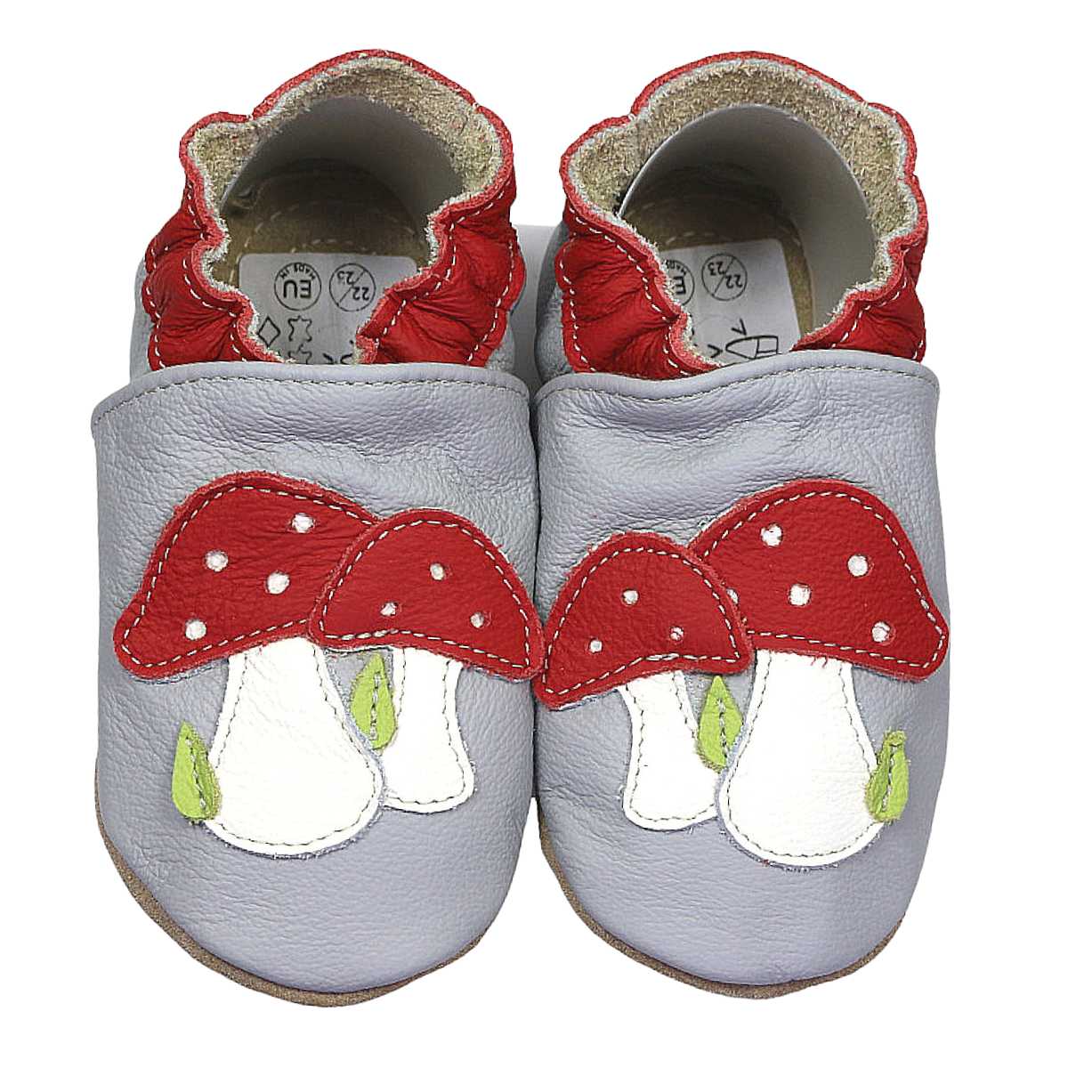 Hochwertige Kitaschuhe aus Leder mit Kautschuksohle mit Pilz in grau
