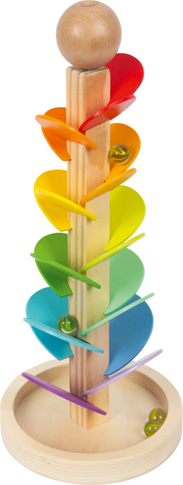 Klang-Murmelbahn in Regenbogenfarben aus Holz mit 4 Murmeln