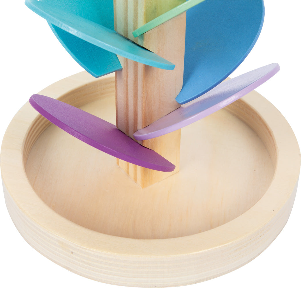 Klang-Murmelbahn in Regenbogenfarben aus Holz mit 4 Murmeln