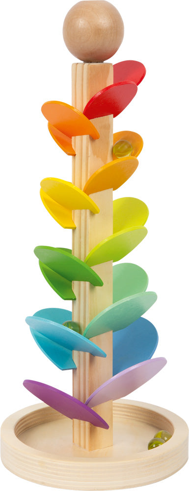 Klang-Murmelbahn in Regenbogenfarben aus Holz mit 4 Murmeln
