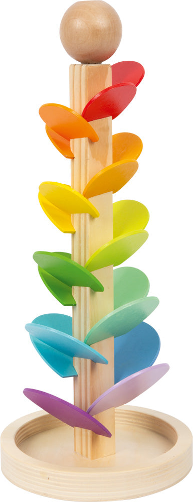 Klang-Murmelbahn in Regenbogenfarben aus Holz mit 4 Murmeln