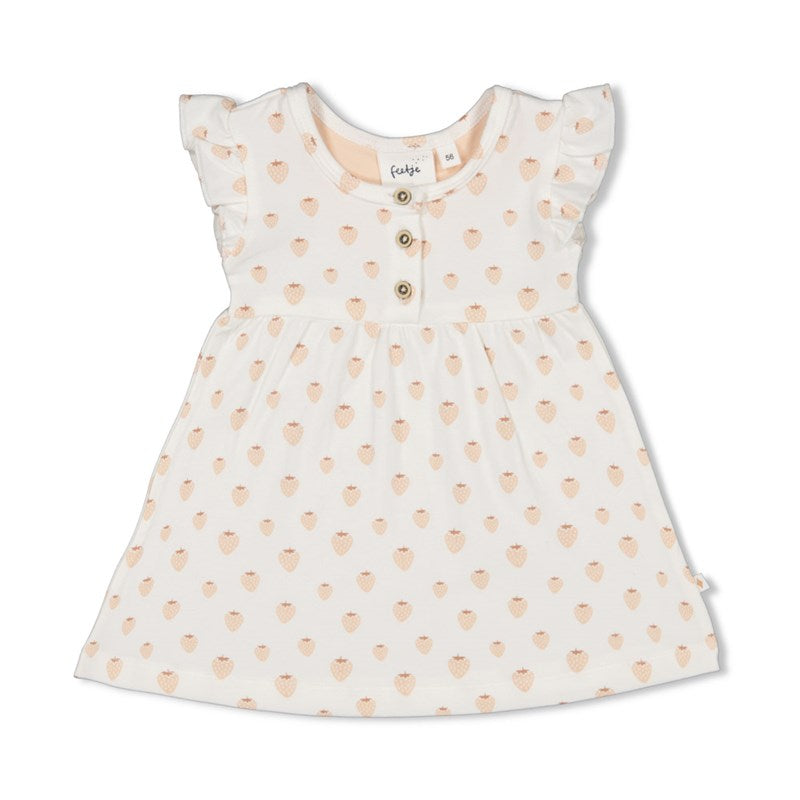 Niedliches Kleid mit AOP Erdbeeren und Rüschenärmeln aus Bio-Baumwolle