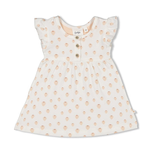 Niedliches Kleid mit AOP Erdbeeren und Rüschenärmeln aus Bio-Baumwolle