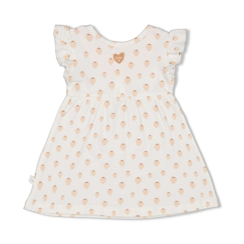 Niedliches Kleid mit AOP Erdbeeren und Rüschenärmeln aus Bio-Baumwolle