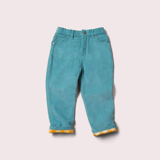 Hochwertige Cordhose mit Futter in hellem Blau, aus Bio-Baumwolle 