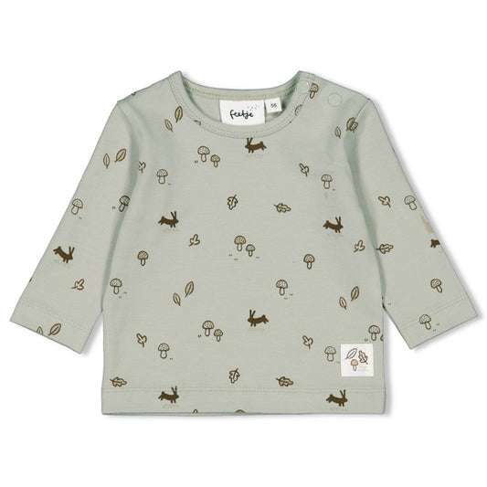 Schönes Longsleeve in mint mit Allover-Print mit Naturmotiven, Bio-Baumwolle