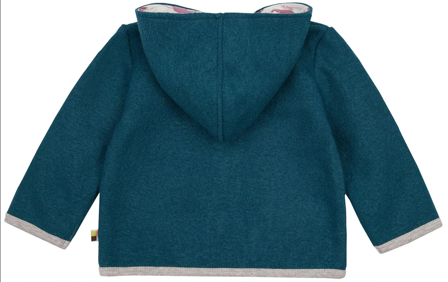Warme Wollwalk-Jacke mit Kapuze in der Farbe Petrol von hinten, Marke: Loud + Proud