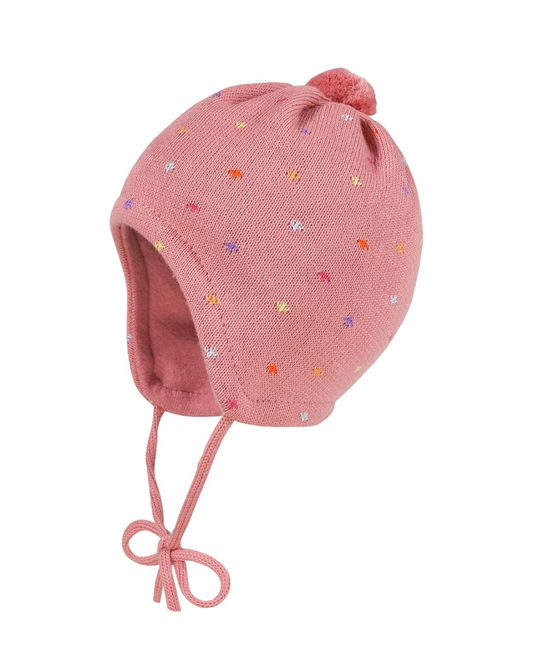 Schöne Wintermütze für Baby Mädchen in Ash Rose zum Zubinden