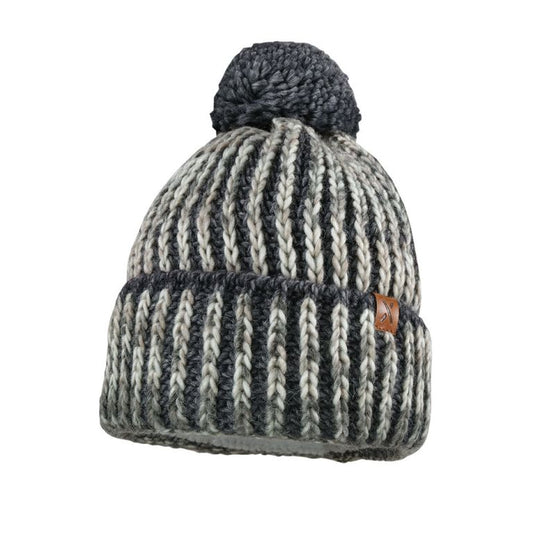 Schöne warme Wintermütze in grau mit Fleecefutter und Pompon 