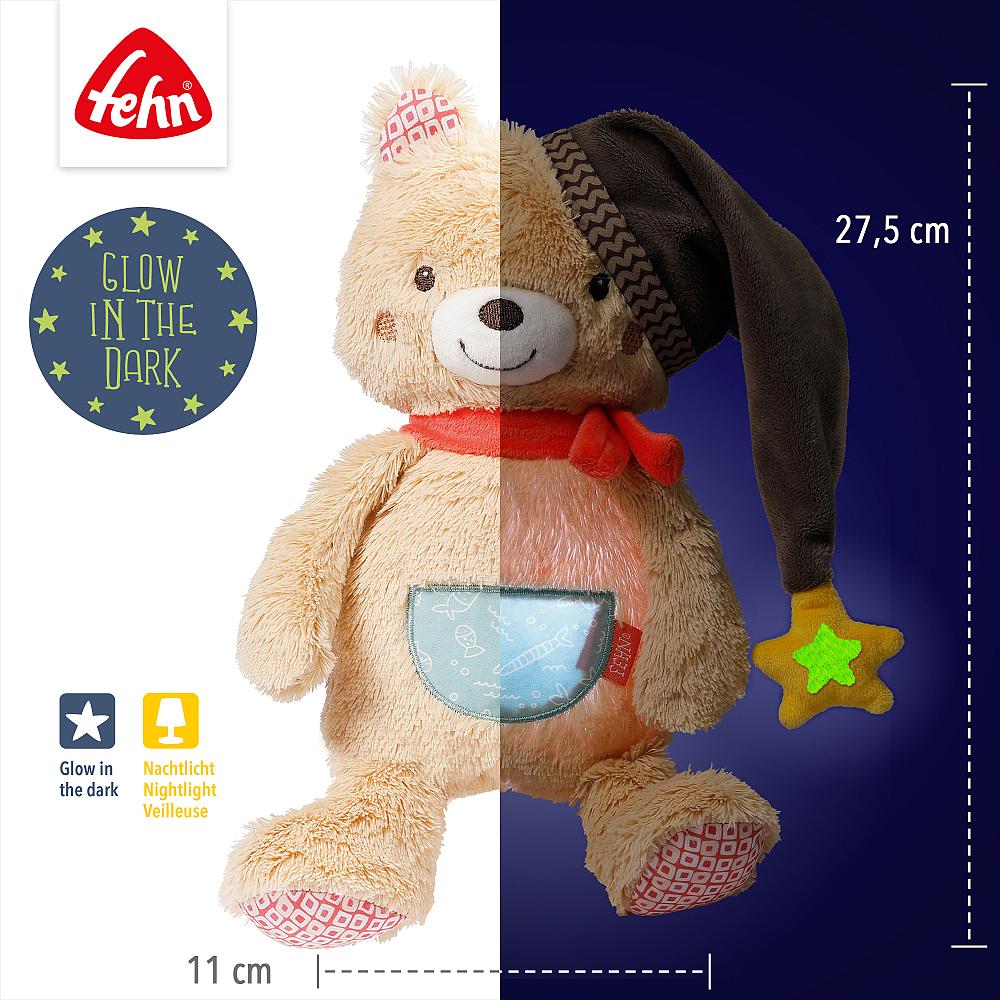 Weiches Kuscheltier Bär mit Nachtlicht und indirekter Glow-in-the-Dark Bestickung