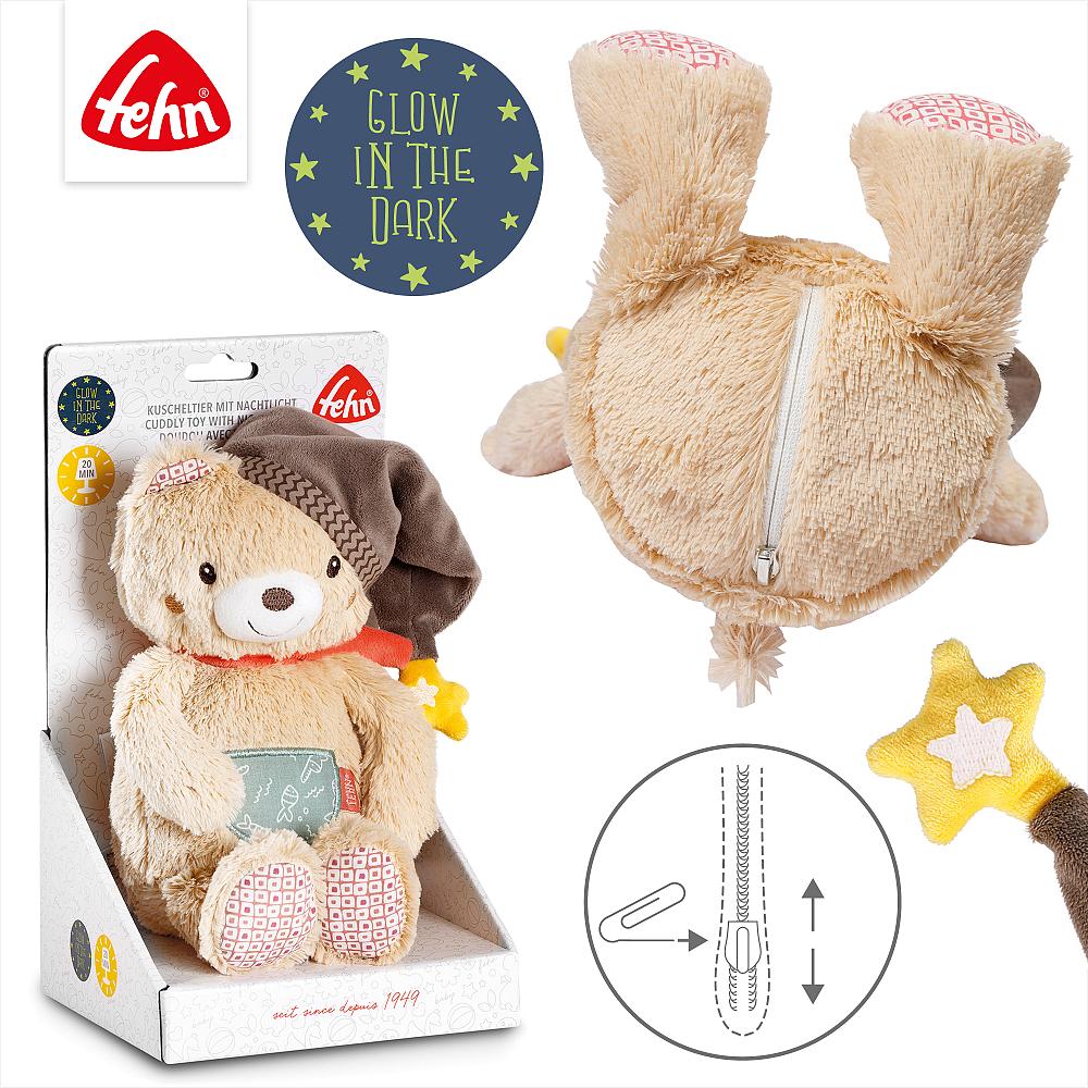 Weiches Kuscheltier Bär mit Nachtlicht und indirekter Glow-in-the-Dark Bestickung