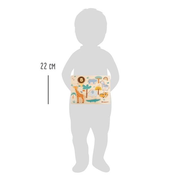 Schönes Setzpuzzle aus Holz mit Safaritieren  wie Löwe, Zebra und Krokodil zum Herausnehmen 