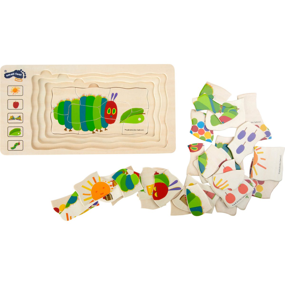 Schichtpuzzel mit der niedlichen Raupe Nimmersatt