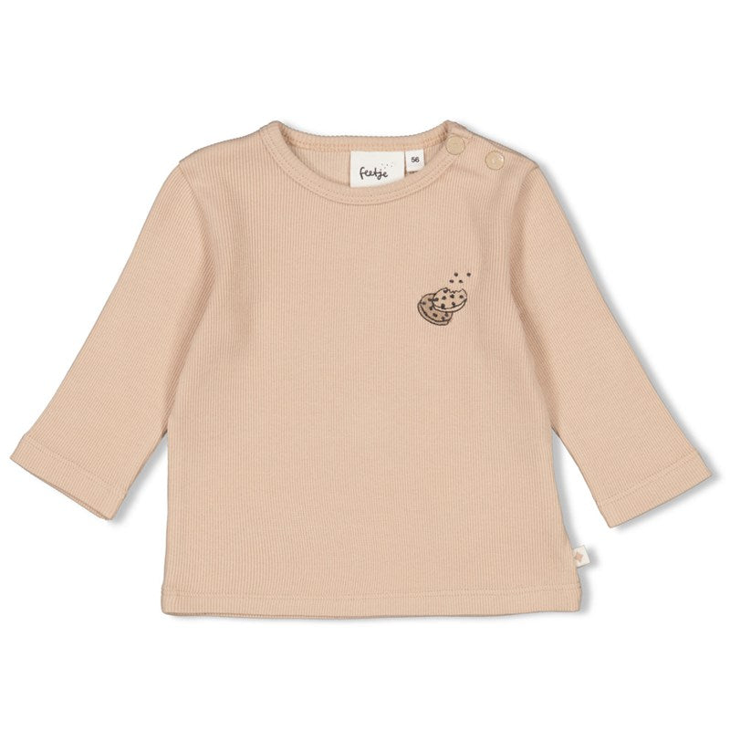 Süßes Longsleeve aus Bio-Baumwolle in Sand mit aufgestickten Keks
