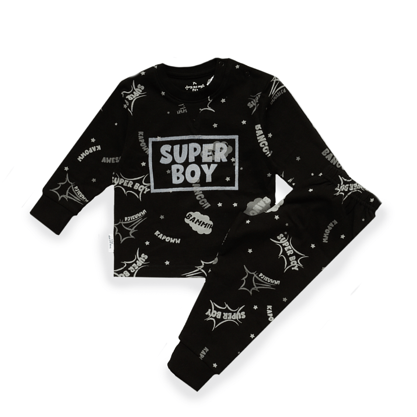 Cooler Schlafanzug "Super Boy" in schwarz aus Baumwolle - für angehende Superhelden!