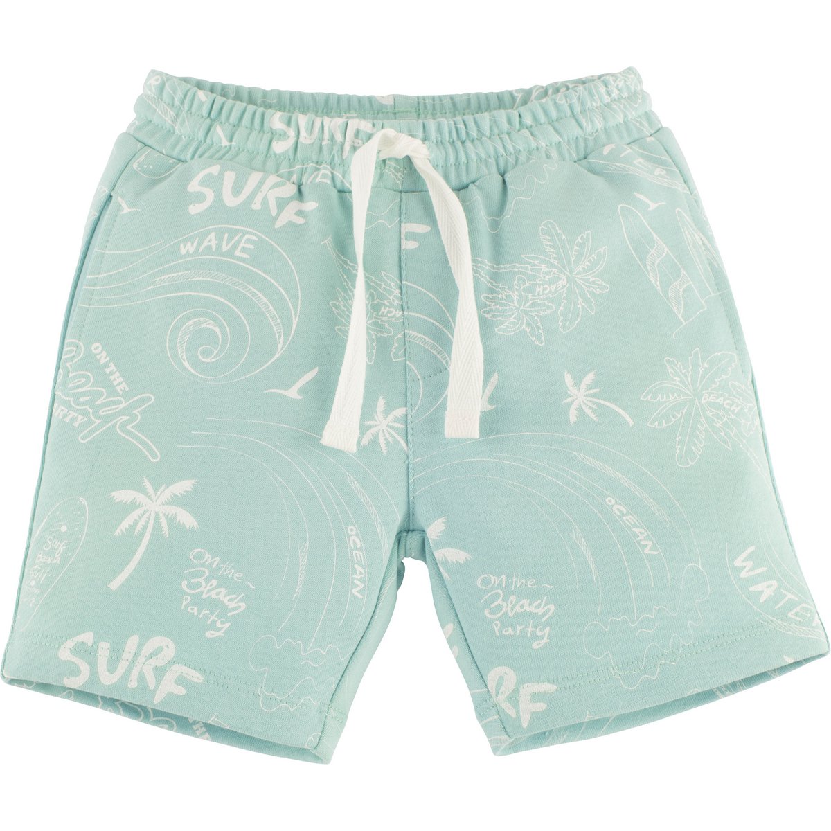 Coole Surfer Shorts in hellblau mit lässigen Motiven und Kordelzug