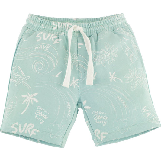 Coole Surfer Shorts in hellblau mit lässigen Motiven und Kordelzug