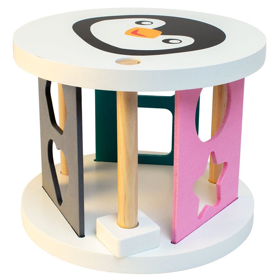 Schöne Sortierbox aus FSC-zertifiziertem Holz in Rosa mit Pinguin