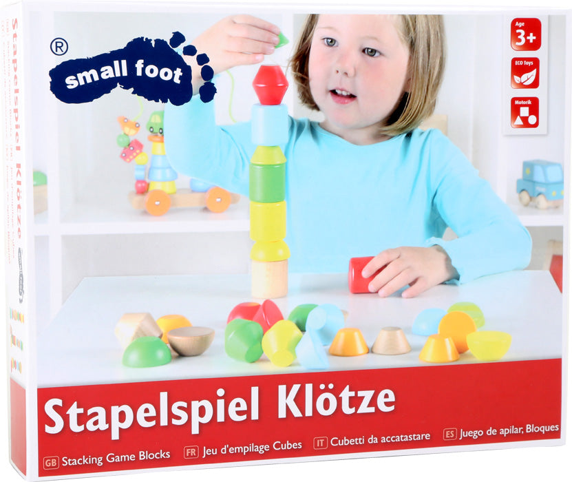 Schönes buntes Stapelspuel aus Holz für Geschicklichkeit und Feinmotorik 