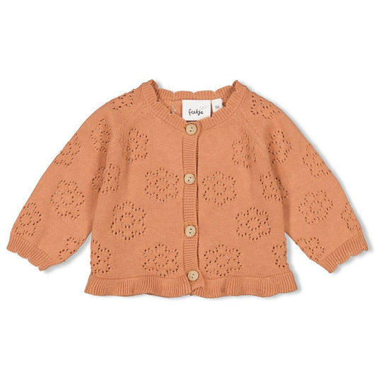 Schöne Strickjacke mit Ajour-Muster in Haselnussbraun aus Baumwolle