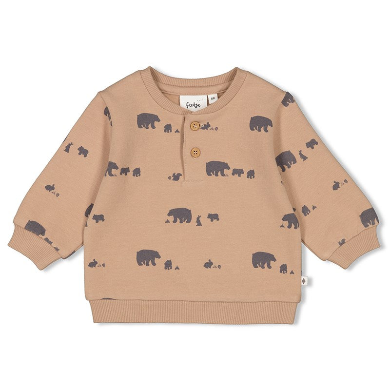 Süßer Sweater mit Waldtieren in Haselnussbraun aus Bio-Baumwolle