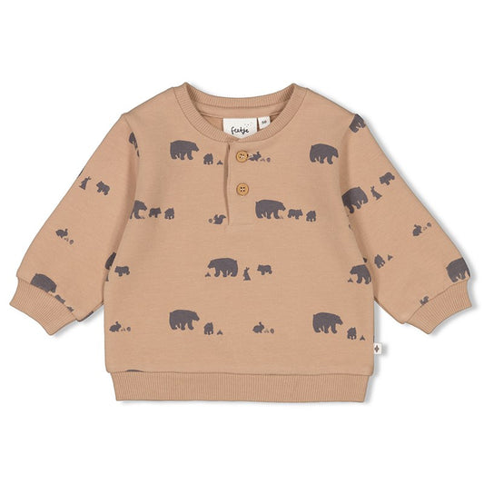 Süßer Sweater mit Waldtieren in Haselnussbraun aus Bio-Baumwolle