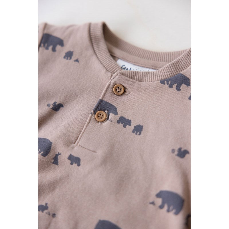 Süßer Sweater mit Waldtieren in Haselnussbraun aus Bio-Baumwolle