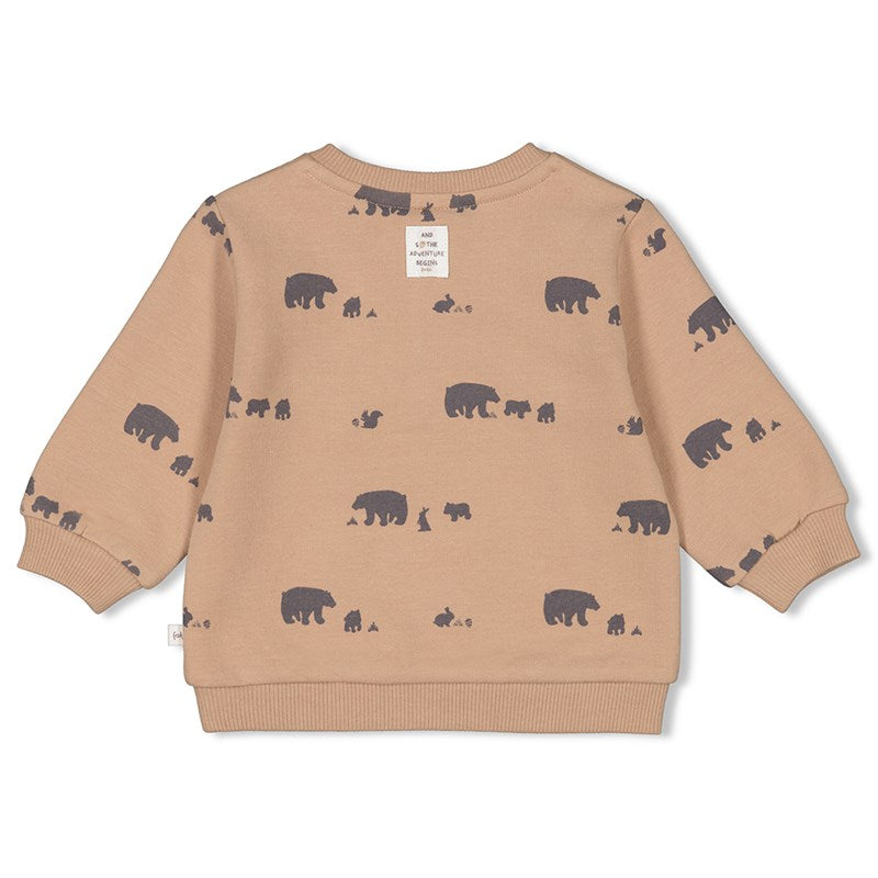 Süßer Sweater mit Waldtieren in Haselnussbraun aus Bio-Baumwolle