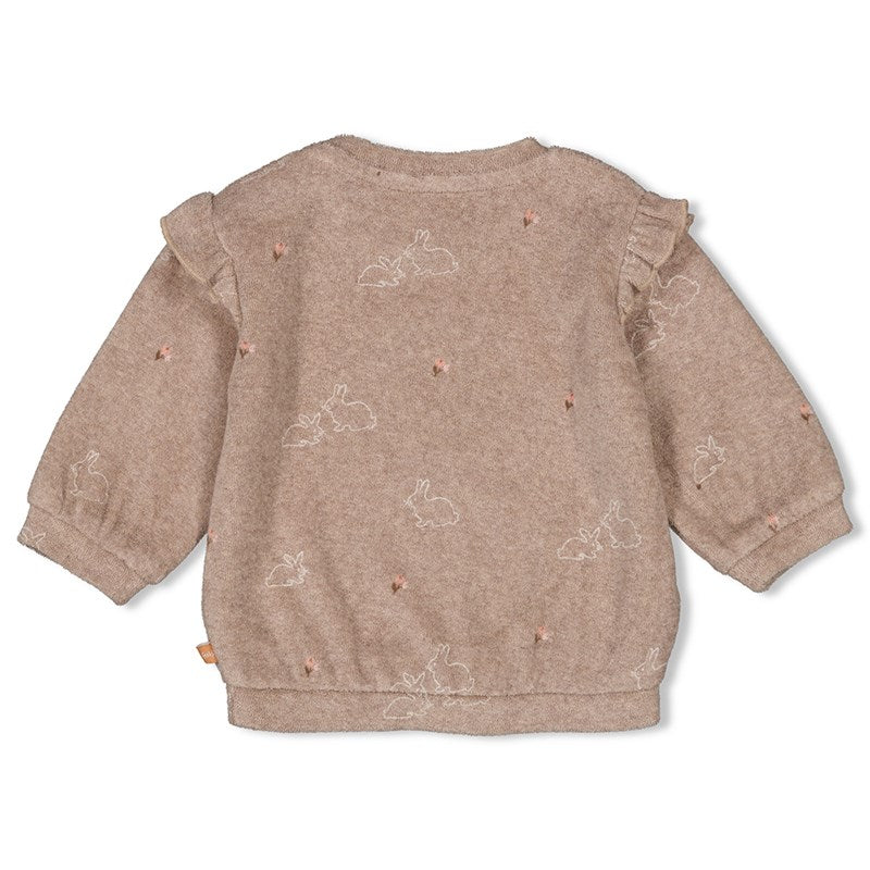 Niedlicher Frottee-Sweater in Taupe mit Rüschen