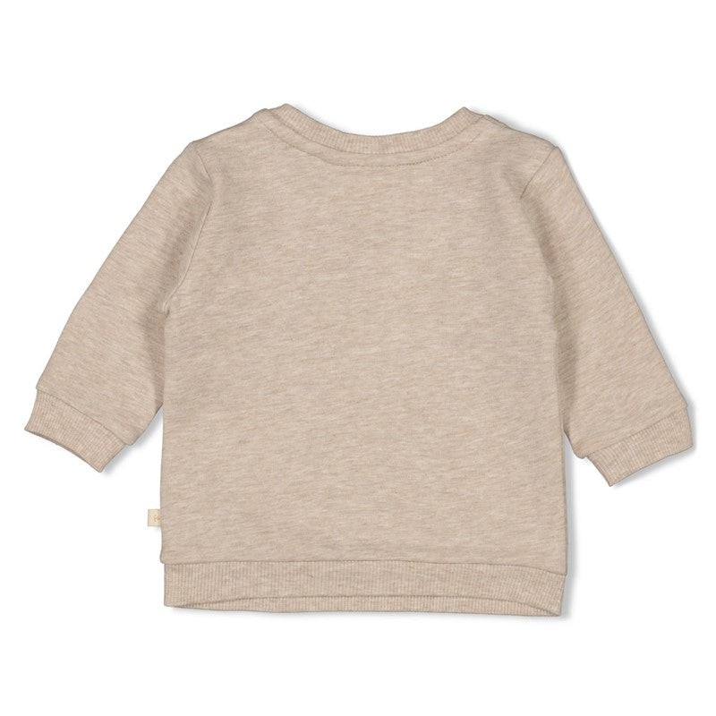 Süßer Sweater in Taupe Melange mit Schaf Print und bequemen Bündchen, aus Bio-Baumwolle 