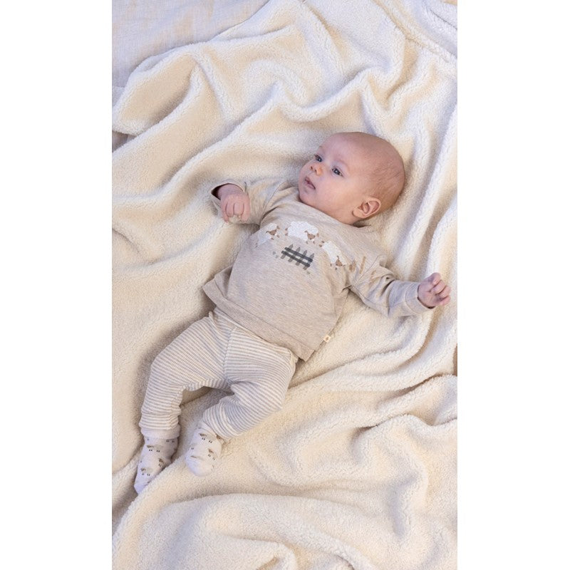 Süßer Sweater in Taupe Melange mit Schaf Print und bequemen Bündchen, aus Bio-Baumwolle 