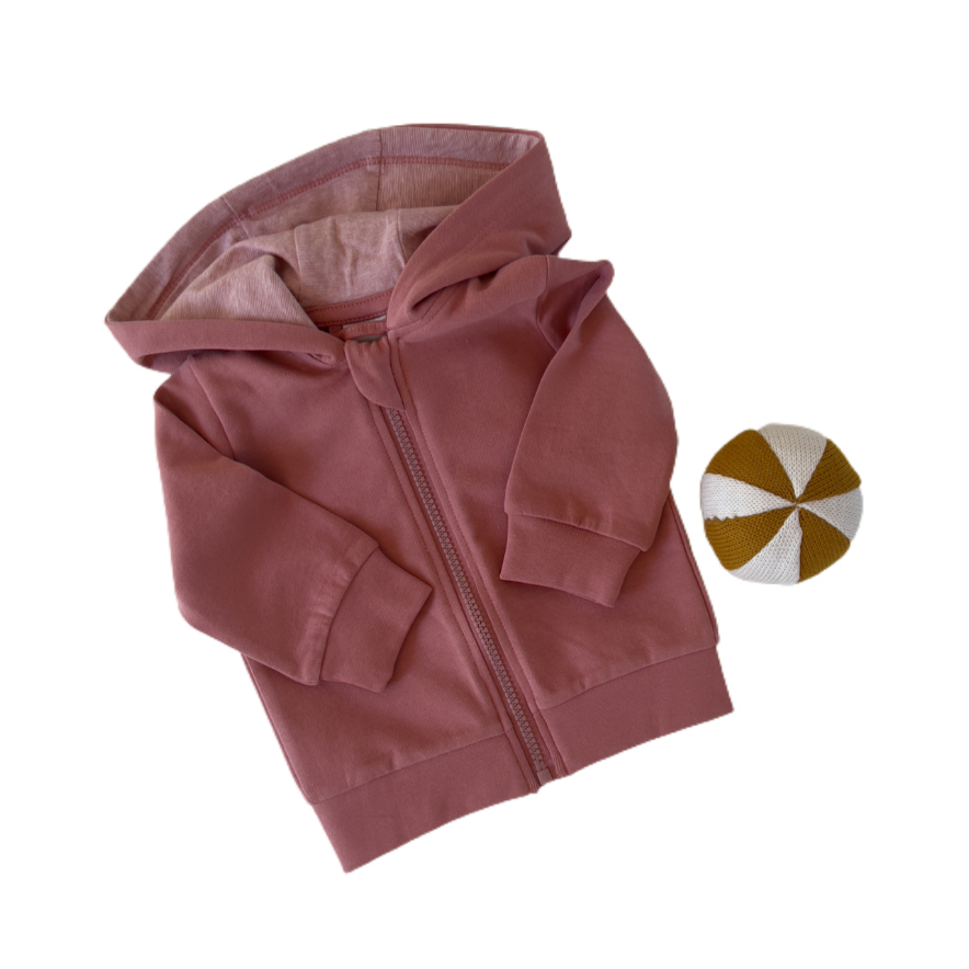 Schöne Kapuzenjacke in altrosa mit Reißverschluss und Bündchen an den Ärmeln 