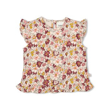 T-Shirt mit Blume all over print aus Bio-Baumwolle mit hübschen Rüschen an den Armen und am Bund