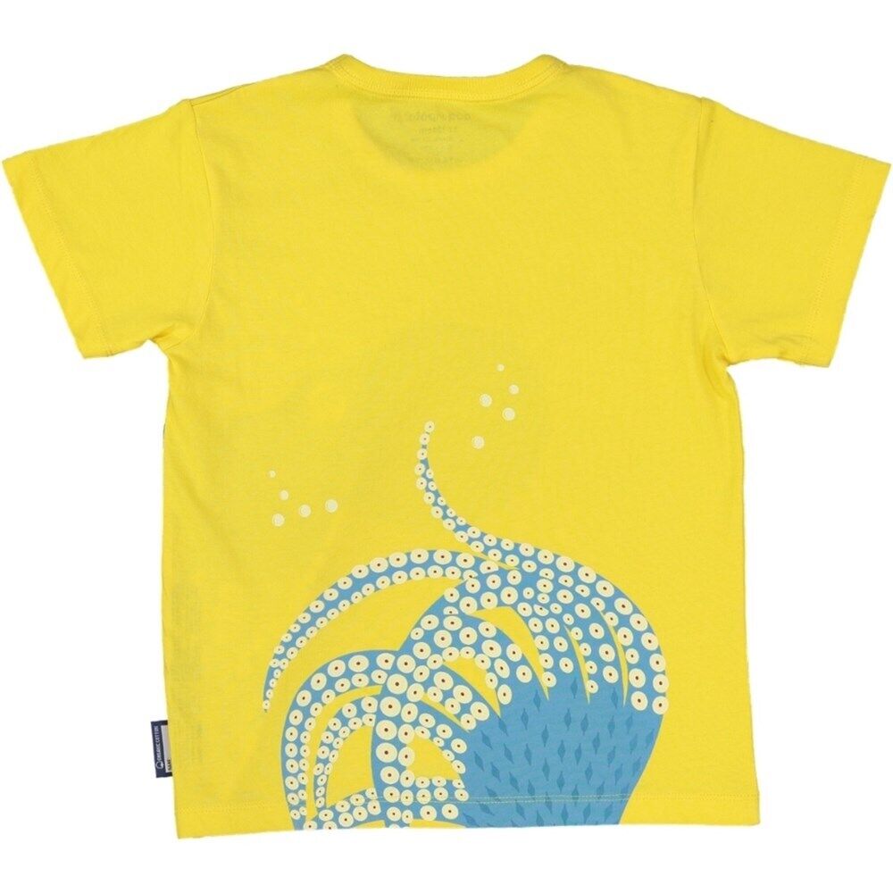 Gelbes T-Shirt mit blauem Oktopus aus GOTS-zertifizierter Baumwolle