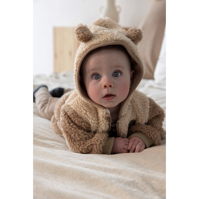 Warme und weiche Teddy-Jacke in taupe aus Bio-Baumwolle