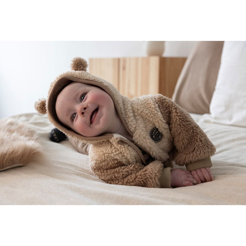 Warme und weiche Teddy-Jacke in taupe aus Bio-Baumwolle