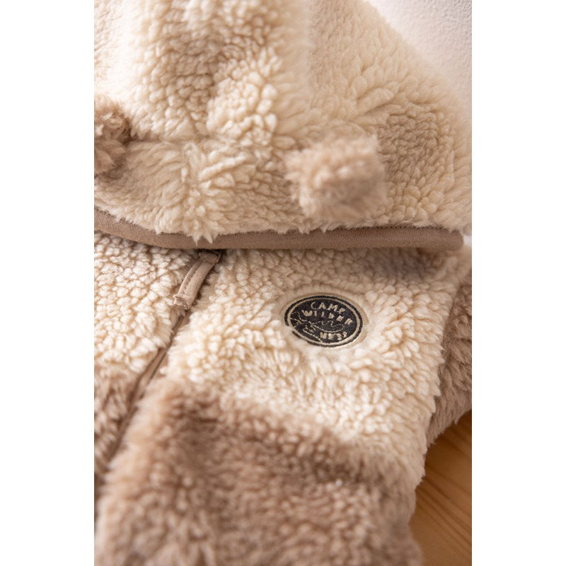 Warme und weiche Teddy-Jacke in taupe aus Bio-Baumwolle