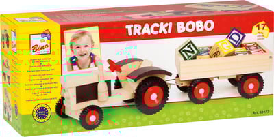 Schöner Holz-Traktor mit Buchstaben-Bausteinen und Anhänger zum Kippen, toller Spielspaß mit Lerneffekt! 
