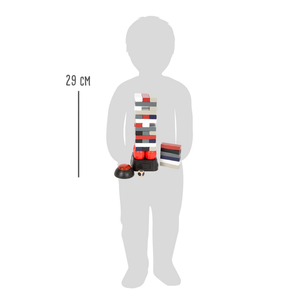 Der Wackelturm aus Holz ist ein tolles Spiel für Groß und Klein, noch spannender durch das Dynamit