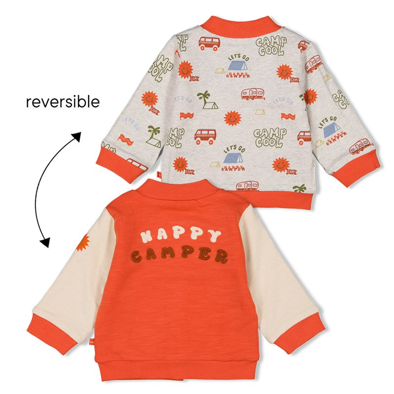Trendige Wendejacke Camp Col in Orange mit Campingmotiven